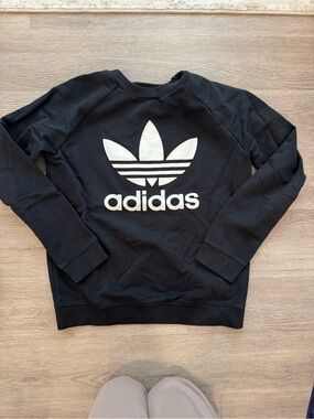adidas Black Crewneck Sweatshirt with White Trefoil Logo